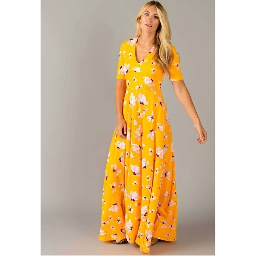 Agnes & Dora Essential Maxi Dress Baby Suede Falling Iris Gold - Sz XXS NWT/001